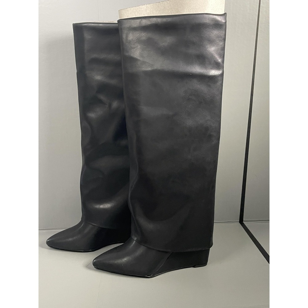 Madden Girl Boots Womens Size 5 Black EVANNDER Knee High Wedge Pointed Toe - Picture 4 of 11